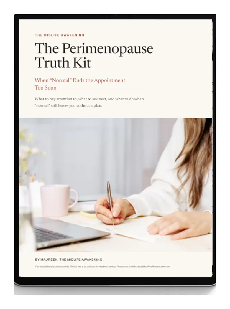 The Perimenopause Truth Kit shown on a tablet, open to its cover